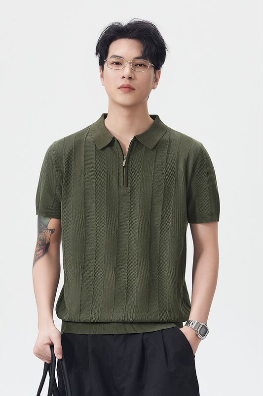 Men's Light Luxury Old Money Style Half-Zip Lapel Short-Sleeve T-Shirt, Summer Business Casual Knit Short-Sleeve Polo Shirt, Stylish
