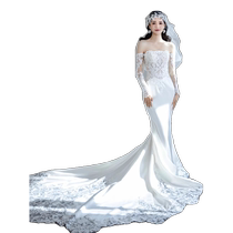 French retro lace light main wedding dress one shoulder 2024 new bride going out fishtail tail high-end forest style