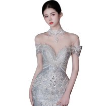 2024 New Mermaid Evening Dress Bridal Wedding Toast Wear Engagement Dinner One Shoulder Wedding Dress Luxurious Heavy Industry