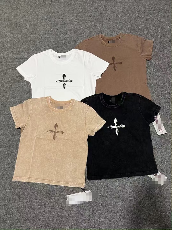 Gulina Za's Same Style Retro Wild T-Shirt, Washed and Faded Cross-Flower T-Shirt for Women, Versatile Short-Sleeve Summer Chinese Style Vintage