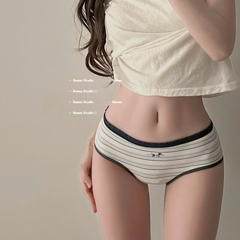 Striped Underwear for Women, 7A Grade Pure Cotton, Antibacterial, Full Cotton, Extended Crotch, Summer Thin Style, Comfortable and Sweet Triangle Panties for Girls