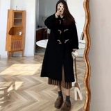 Черное двусторонное кашемировое демисезонное шерстяное шерстяное пальто, подходит для подростков