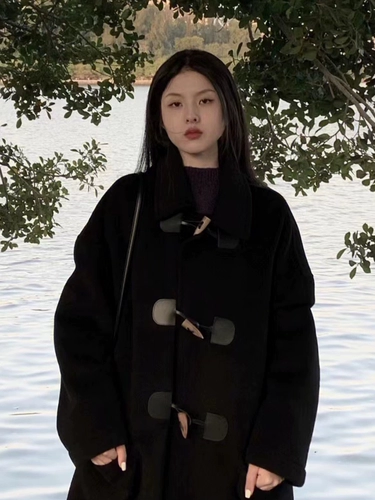 Длинное черное шерстяное пальто, куртка, коллекция 2023, средней длины, подходит для подростков, увеличенная толщина