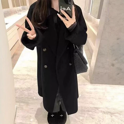 Двусторонное кашемировое демисезонное шерстяное пальто, подходит для подростков, увеличенная толщина