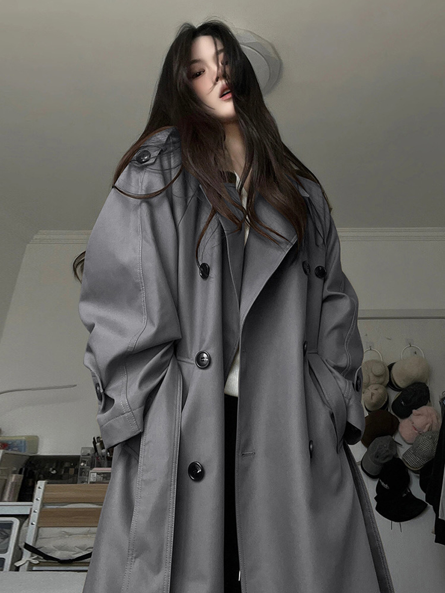灰色风衣外套女中长款2025秋季新款高级感双排扣英伦风小个子大衣