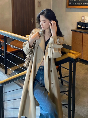 Хаки плащ, длинная весенняя осенняя куртка, средней длины, 2025 года, подходит для подростков, в британском стиле, изысканный стиль