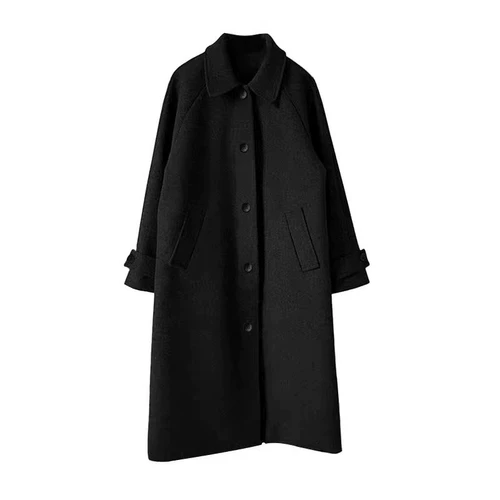 Черное шерстяное пальто, демисезонная длинная куртка, подходит для подростков, в корейском стиле, средней длины, премиум класс, увеличенная толщина