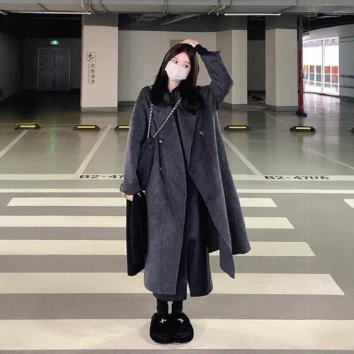 Двусторонное кашемировое демисезонное шерстяное пальто, подходит для подростков, увеличенная толщина