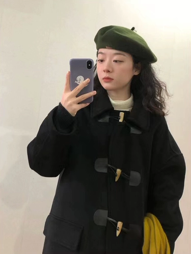 Длинное черное шерстяное пальто, куртка, коллекция 2023, средней длины, подходит для подростков, увеличенная толщина