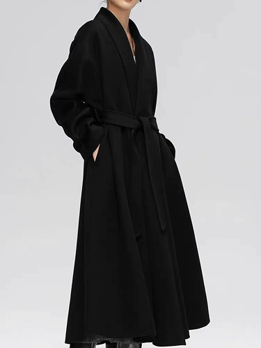 Элитное шерстяное черное двусторонное кашемировое зимнее шерстяное пальто