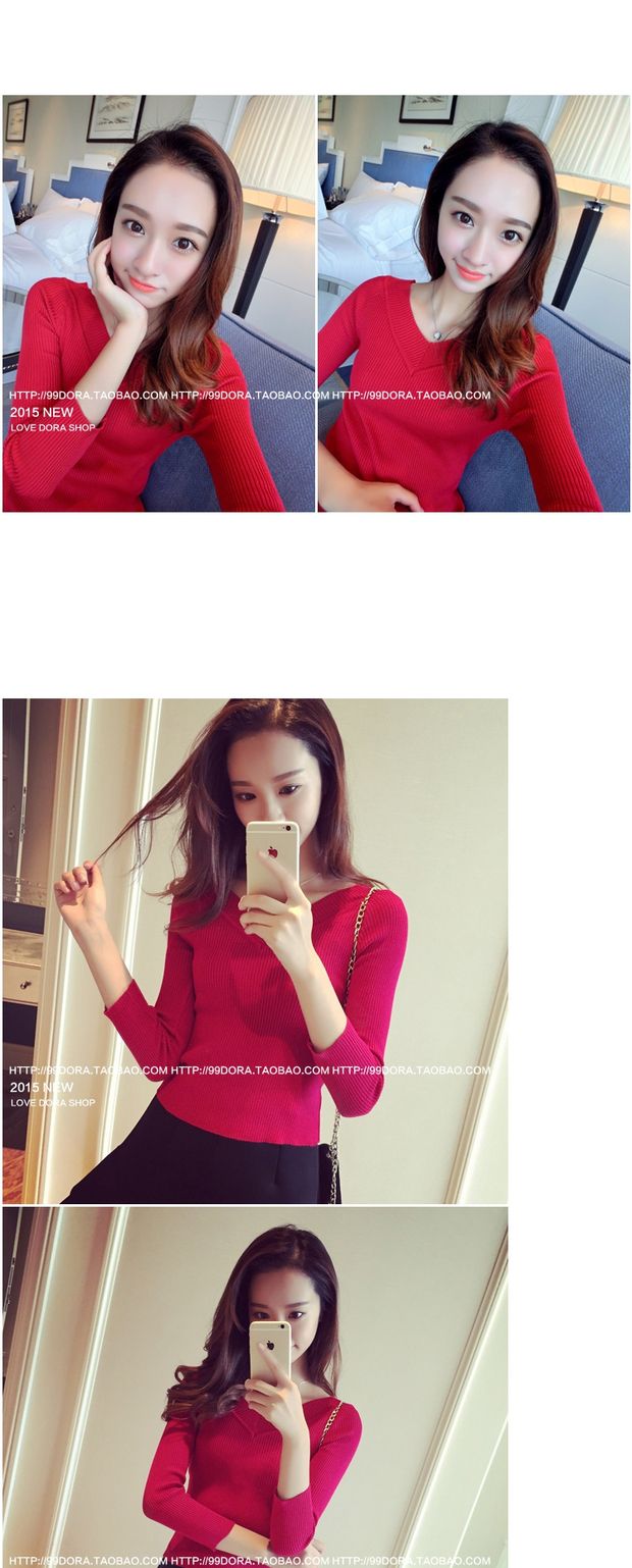 Đầu mùa thu gợi cảm của phụ nữ cổ chữ V lộ xương đòn tay dài khí chất hoang dã Slim áo thun ngắn mùa thu thủy triều áo polo nữ