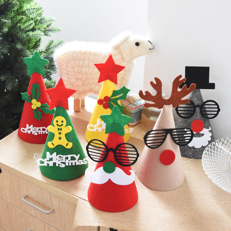 Christmas Hat Children Handmade Diy Material Bag Cartoon Unwoven Fabrics Kindergarten Christmas Holiday Decorative items Cards