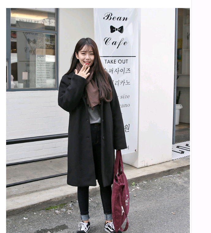 Áo len nữ phần dài Hàn Quốc phiên bản 2018 mới đôi phải đối mặt với cashmere sinh viên mùa thu và mùa đông mặc chống mùa đen len áo áo khoác len mỏng