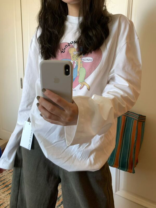 Montague/Simpson American-Style Printed Fashionable T-Shirt, Cute Cartoon Loose-Fitting Versatile Casual Long-Sleeve Top Montague/Simpson American-Style Printed Fashionable T-Shirt, Cute Cartoon Loose-Fitting Versatile Casual Long-Sleeve Top