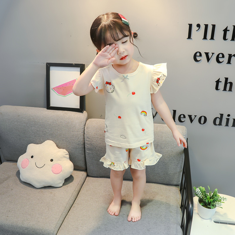 Childrens đồ ngủ mùa hè cô gái áo quần short bé bông thoải mái mỏng phù hợp với gia đình ít cô gái mùa hè thiết lập.