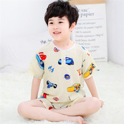 Mùa hè bé trai childrens đồ ngủ ngắn tay tinh khiết lụa cotton mùa hè phim hoạt hình Hàn Quốc phiên bản của các chàng trai cô gái trong bộ đồ trẻ em về nhà.