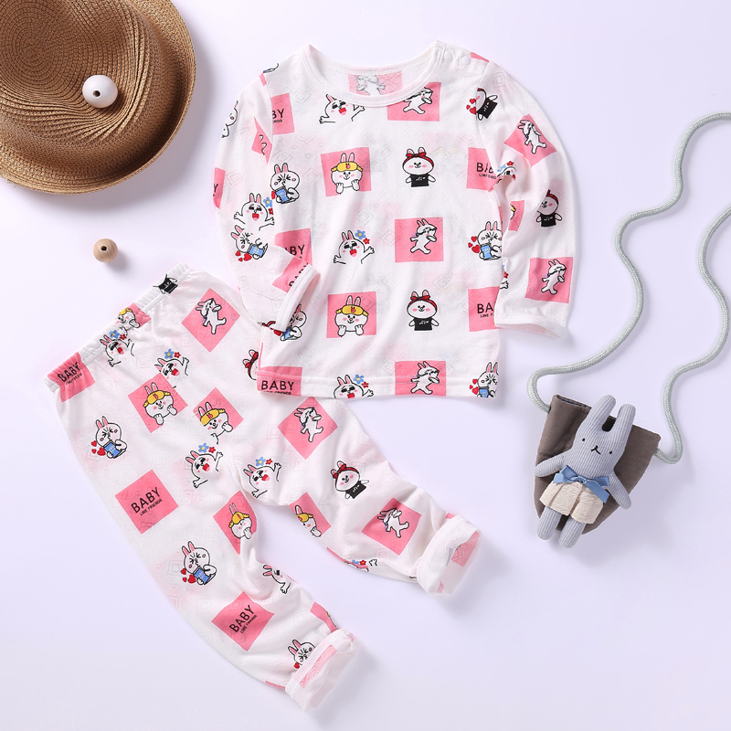 Summer childrens pajamaboys dài tay áo lạnh quần áo mỏng boy nhà quần áo mùa hè bé gái con phim hoạt hình.