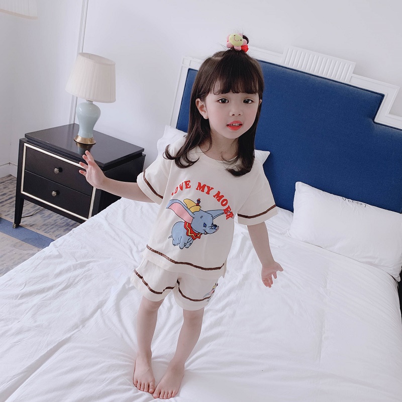 Bé mùa hè nhỏ cô gái đồ ngủ cotton tinh khiết siêu mỏng trẻ em ngắn tay nhà quần áo mồ hôi hấp phù hợp với điều hòa không khí.