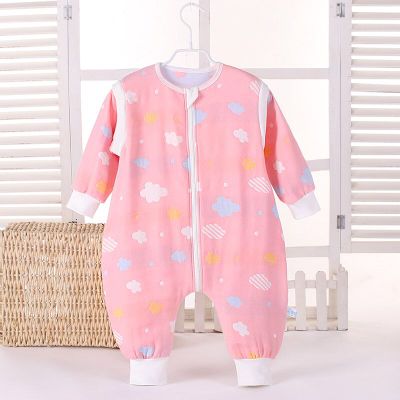 Bé gạc túi ngủ có thể chia sleevespring mùa xuân và mùa thu bé bông tinh khiết máy lạnh chống đá bởi jumpsuit cậu bé chân-chia.