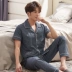 Bộ đồ ngủ của nam giới mùa hè cotton ngắn tay quần thanh niên Hàn Quốc giản dị mùa hè mỏng kích thước lớn phục vụ tại nhà phù hợp với nam giới - Giống cái