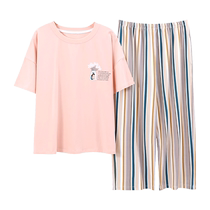 Pajamas for women summer pure cotton Korean style casual short-sleeved cropped pants home wear women summer thin cotton loose suit