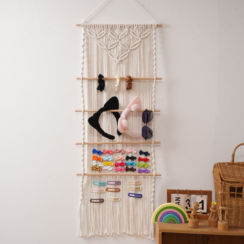 Bohemian Style Hand-Woven Cotton Rope Tapestry for Children's Room Decoration ins Wall-Mounted Hair Accessories and Hairpin Storage Rack Bohemian Style Hand-Woven Cotton Rope Tapestry for Children's Room Decoration ins Wall-Mounted Hair Accessories and Hairpin Storage Rack