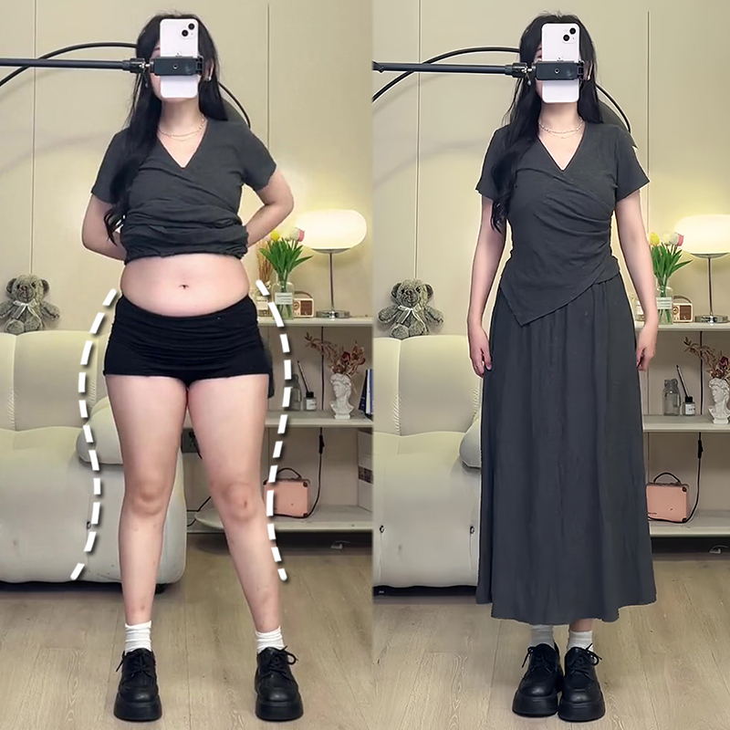 Fat Girl's Lazy Style Casual Fashion Suit for Women in Summer, Pear-Shaped Body Wear, Belly-Covering and Flesh-Hiding Skirt Two-Piece Set