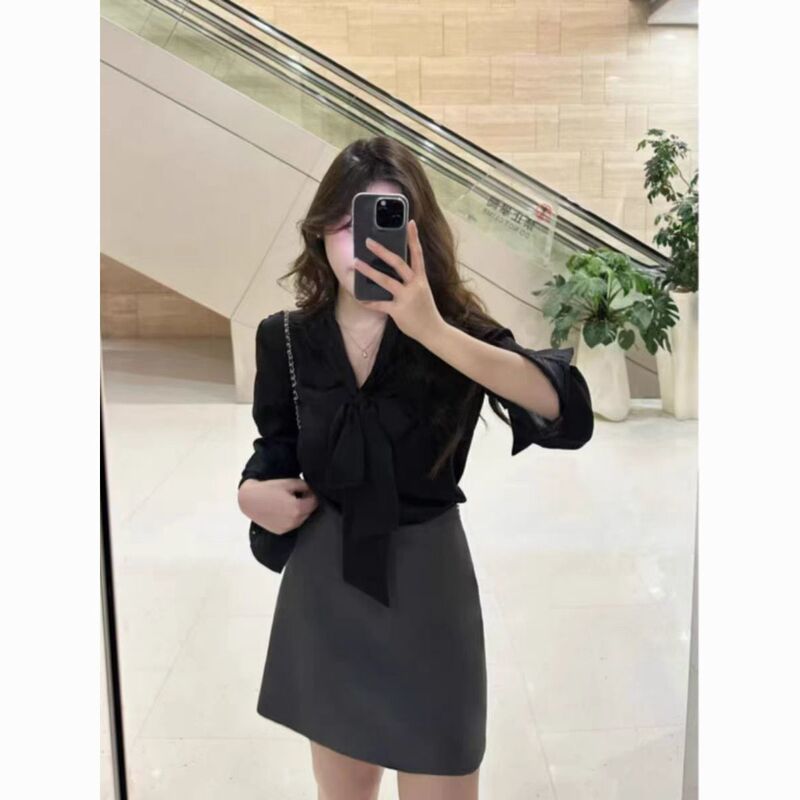 Soft Chiffon Shirt with a Stylish Vibe, Perfect for Spring, Autumn, and Winter. Beautiful and Elegant Blouse with a Unique Design and Ribbon Details for Women