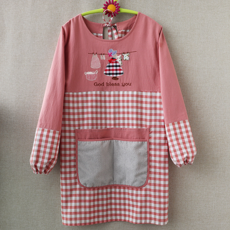 New Style Apron for Home Kitchen, Long-Sleeved, Korean Style Cooking Smock, Cotton Fabric, High-End, Youthful, Fashionable, and Elegant