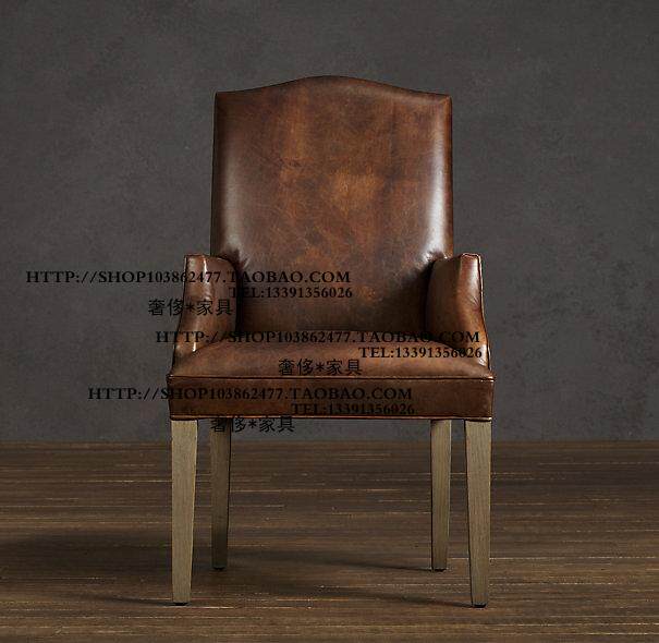 Exit UK French style Country Lehman Oak wood Oil wax leather Soft handbag armchair Negotiations chair Dining Chair Bookchair-Taobao