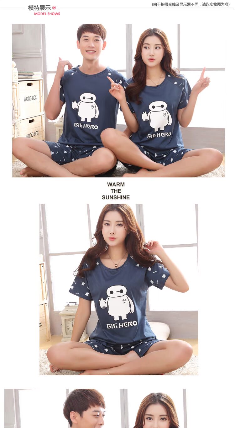 2 bộ giá couple đồ ngủ phụ nữ mùa hè cotton ngắn tay Hàn Quốc phiên bản của dễ thương phần mỏng nam lỏng của nhà dịch vụ phù hợp với mùa hè bộ đồ the thao nữ hàng hiệu