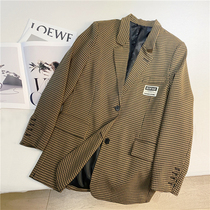 Loose retro plaid fried street small blazer jacket women 2021 autumn dress Korean version of British style premium casual suit