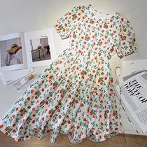 Floral bubble sleeve dress 2021 summer dress Korean version of loose long French lace temperament tea break skirt women