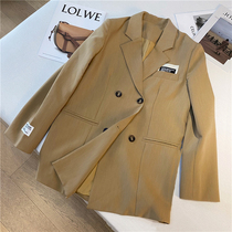 Loose long Net red small suit jacket women 2021 autumn Korean version of British style high sense double-breasted suit