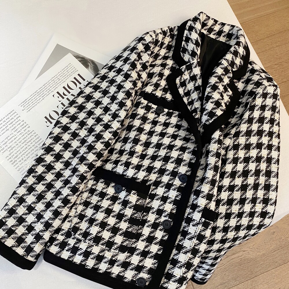 Xiaoxiangfeng houndstooth short coat women's autumn 2022 loose Korean version small tweed woolen suit