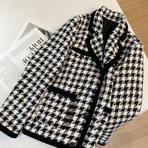Small fragrant wind thousand bird grid short coat women 2021 autumn loose Korean version of small Tweed woolen suit