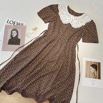 Baby collar floral French bubble sleeve dress 2021 summer dress Korean version of loose long lace-up first love dress female