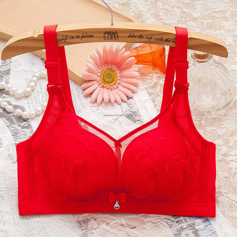 Magnetiless metropolitan large red baby cotton underwear with no steel ring small breasts to woo the thick bra hood limen this year