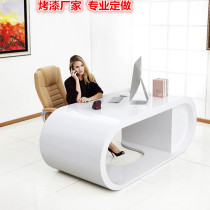 Creative furniture white paint boss desk female president table and chair set arc-shaped big class Chairman table