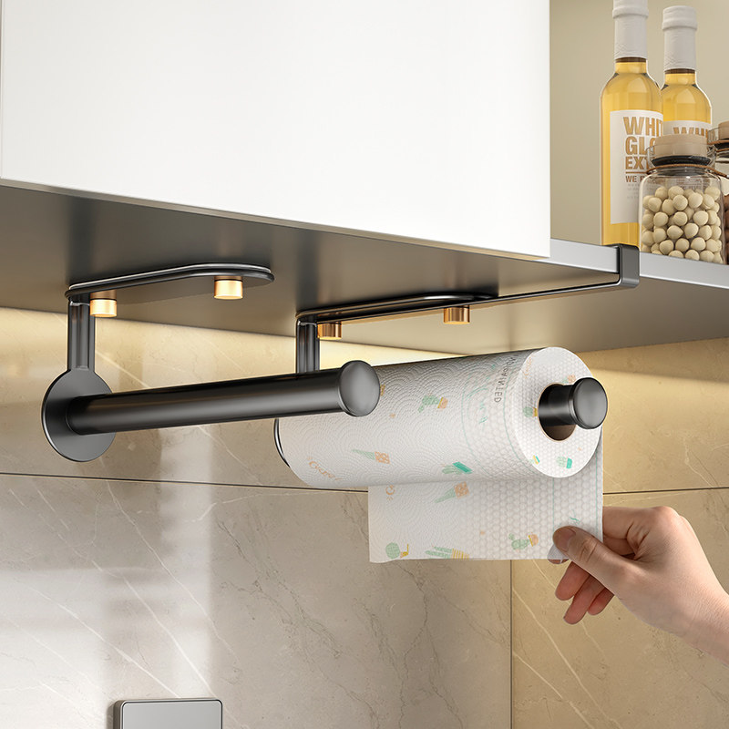 Kitchen Paper Towel Rack Free of perforated cupboard paper rack Refreshing Film Bag containing Cloth Rack Wall-mounted Roll Paper Rack-Taobao