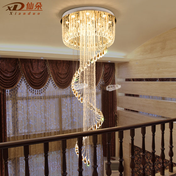 Staircase Chandelier Duplex Building Villa Duplex Mid-Rise Lobby Light Modern Simple European Style Rotating Crystal Chandelier