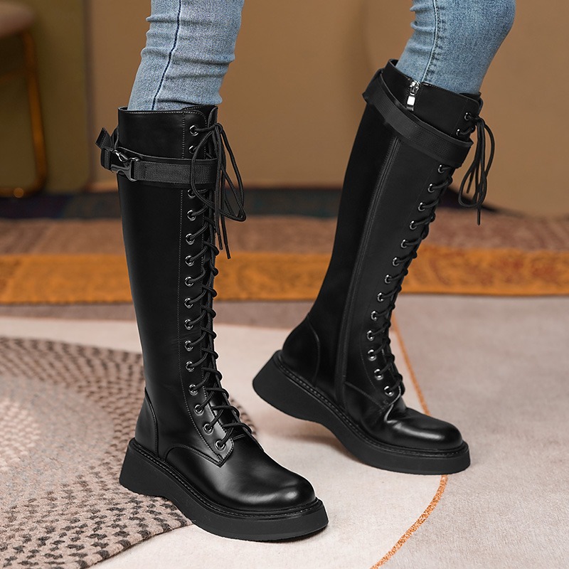 Hong Kong Genuine Leather Riding Boots Woman 2021 Winter new long cylinder thick bottom not over knee long boot female Martin boots gush