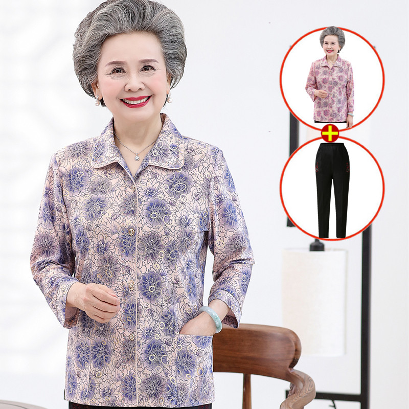 Women's summer shirts for the elderly 60-70 years old 80-year-old women's clothes Grandma's clothes Mom's tops Spring and autumn shirts
