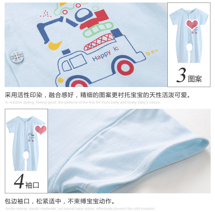 Trẻ em jumpsuit cotton kích thước lớn 2-3 năm tuổi 4-5 bé một mảnh đồ ngủ ngắn tay mỏng trẻ em romper mùa hè mở quần áo trẻ em