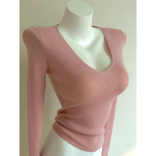 Bi入刚需款！含羊毛V领针织打底衫 女 修身显瘦纯色秋冬长袖上衣