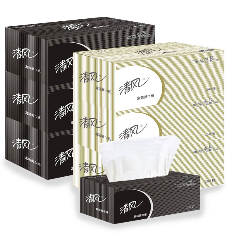 Qingfeng Boxed Tissue Paper 2-Ply 200 Sheets 36 Boxes Facial Tissue Business Black and White Hard Box Tissue B338A2 Qingfeng Boxed Tissue Paper 2-Ply 200 Sheets 36 Boxes Facial Tissue Business Black and White Hard Box Tissue B338A2