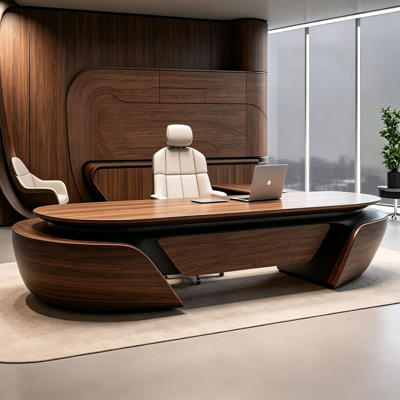 Curved Design, High-End Modern Solid Wood Office Desk, Executive Desk, 2026 New Model, High-End and Elegant Ceo Desk Curved Design, High-End Modern Solid Wood Office Desk, Executive Desk, 2026 New Model, High-End and Elegant Ceo Desk