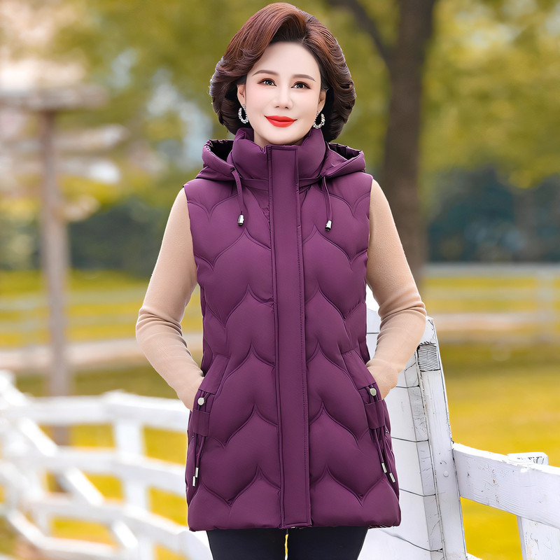 Plus-Size Vest for Middle-Aged and Elderly Women, down Cotton Vest, Mid-Length Sleeveless Jacket, Winter 100kg