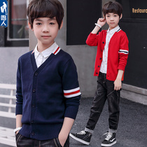 Boys cardigan sweater tide boy 2021 new medium and large childrens clothing Korean Childrens knitwear foreign coat spring and autumn