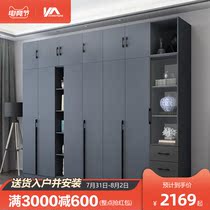 Nordic wardrobe Simple modern economical assembly household bedroom cabinet Wooden four five six door combination large wardrobe